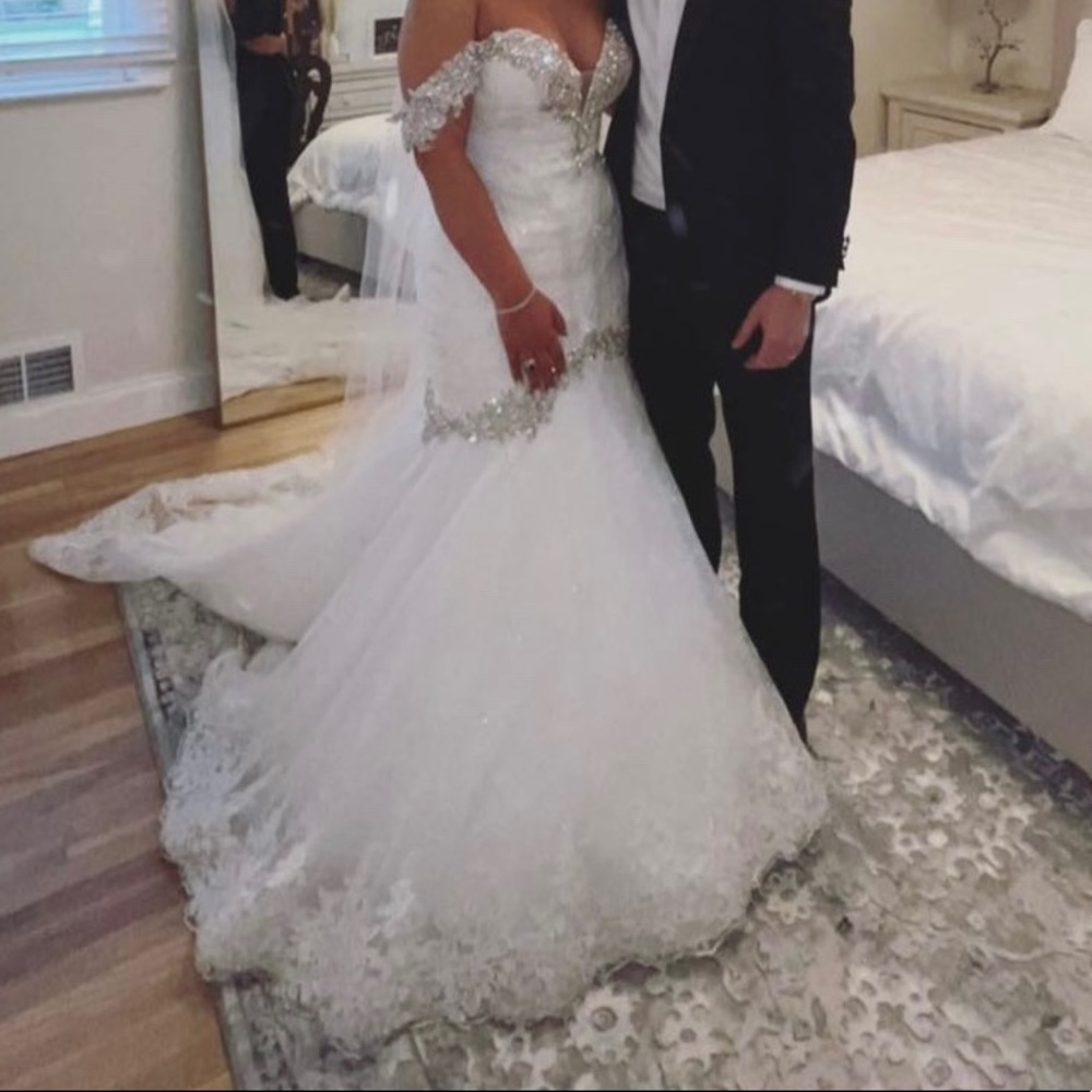Castle couture bridal off the shoulder mermaid wedding dress with corset back